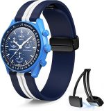 Bands for Moonswatch Watch,20mm Soft Silicone Strap Compatible with Omega x Swatch MoonSwatch Speedmaster Watch,Quick Release Magnetic Buckle Waterproof Replacement Strap for Swatch Omega Men Women