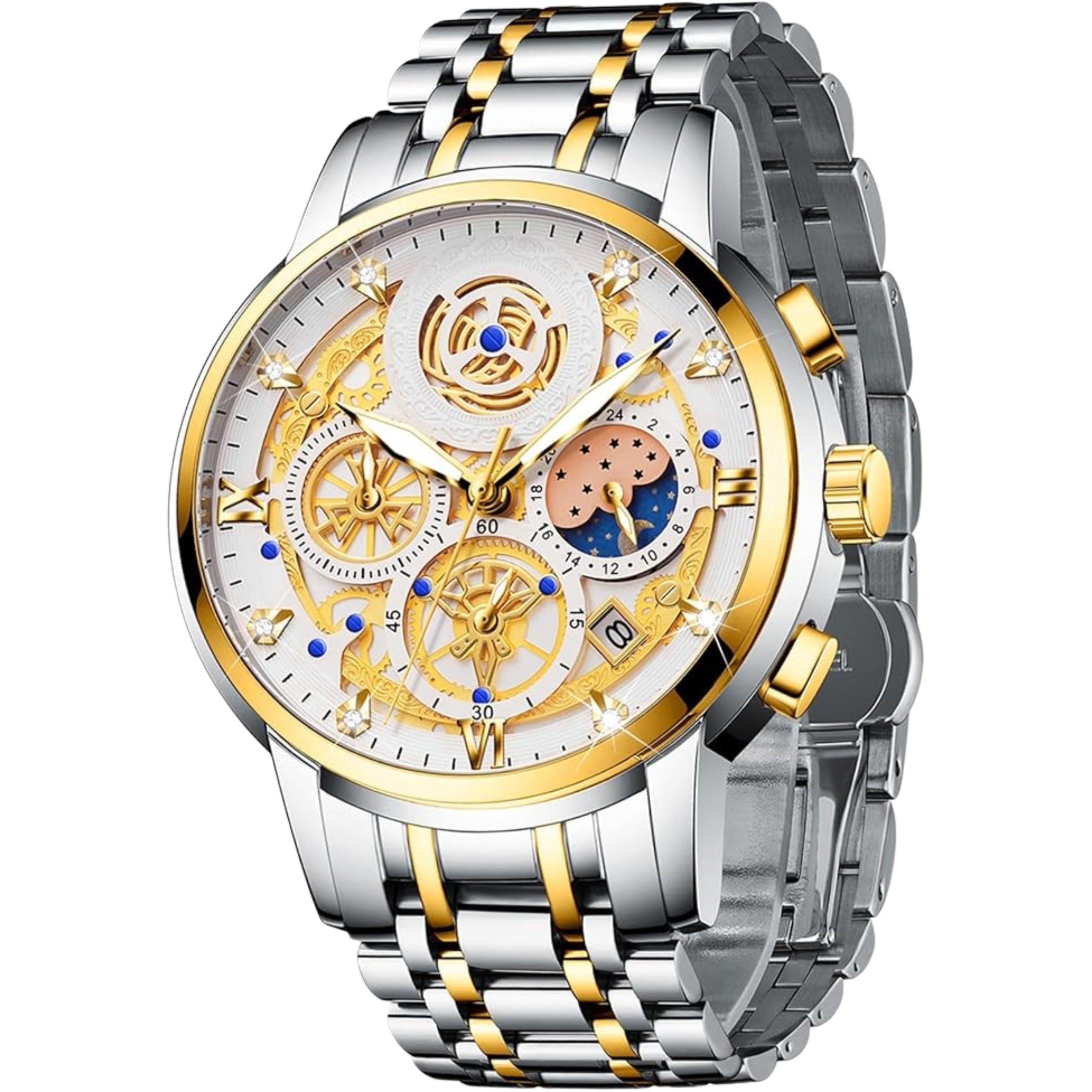 Untitled design (10) Luxury Men's Moon Phase Watch Multifunction Chronograph Quartz Wristwatch with Luminous Dial Waterproof Stainless Steel Strap - Image 1